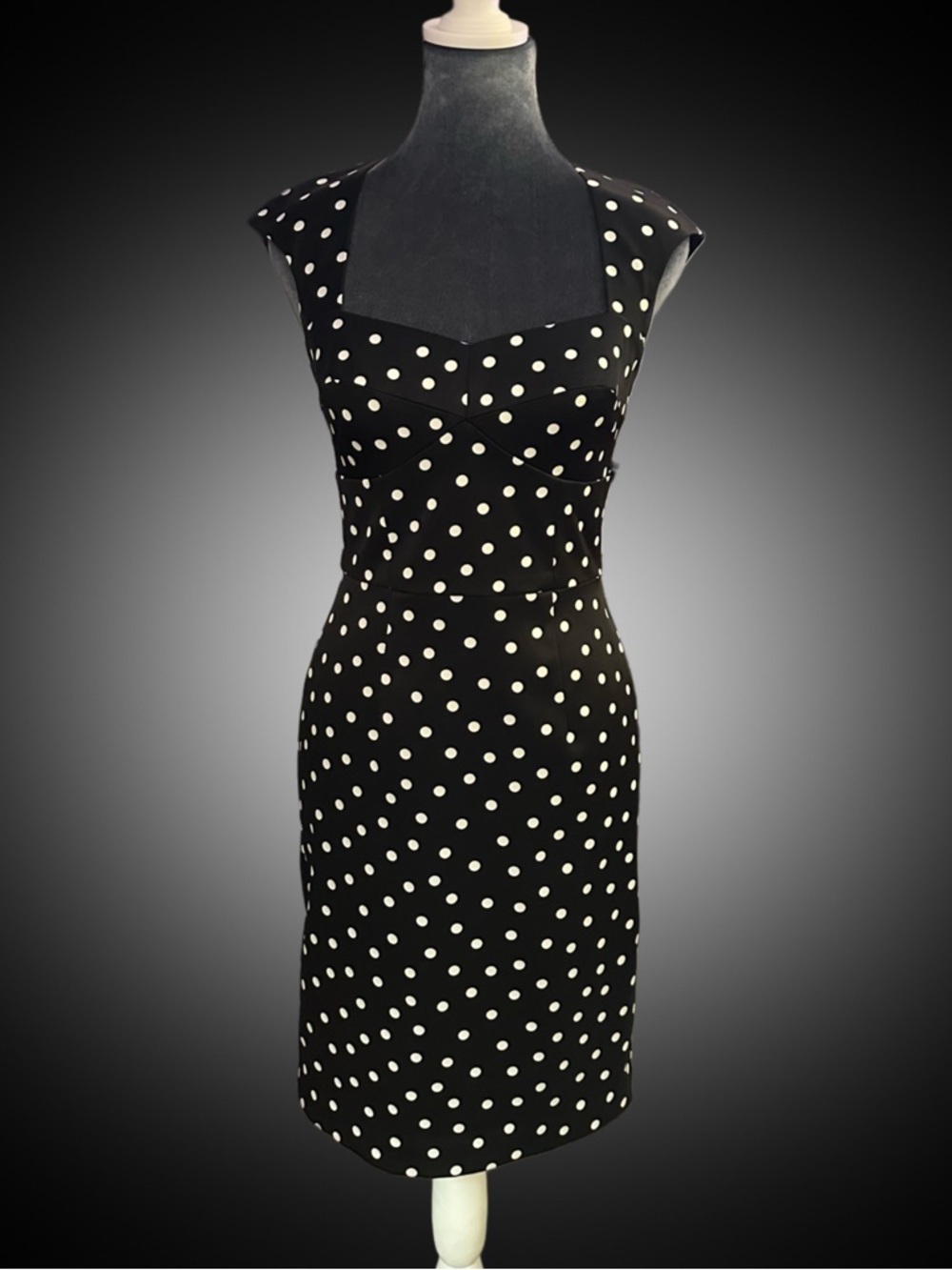 White House Black Market Black Satin Polka Dot Sheath Dress
